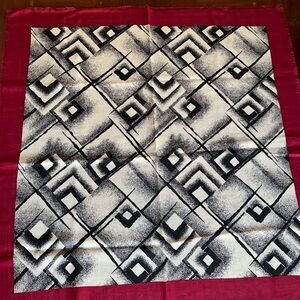Silk-Feel Geometric Print Square Scarf in Magenta and Black 32“ x 32“ by Sacha